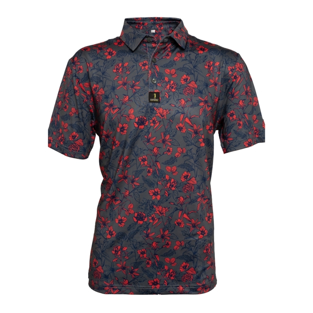 Navy and Red Floral Men's Polo Shirt